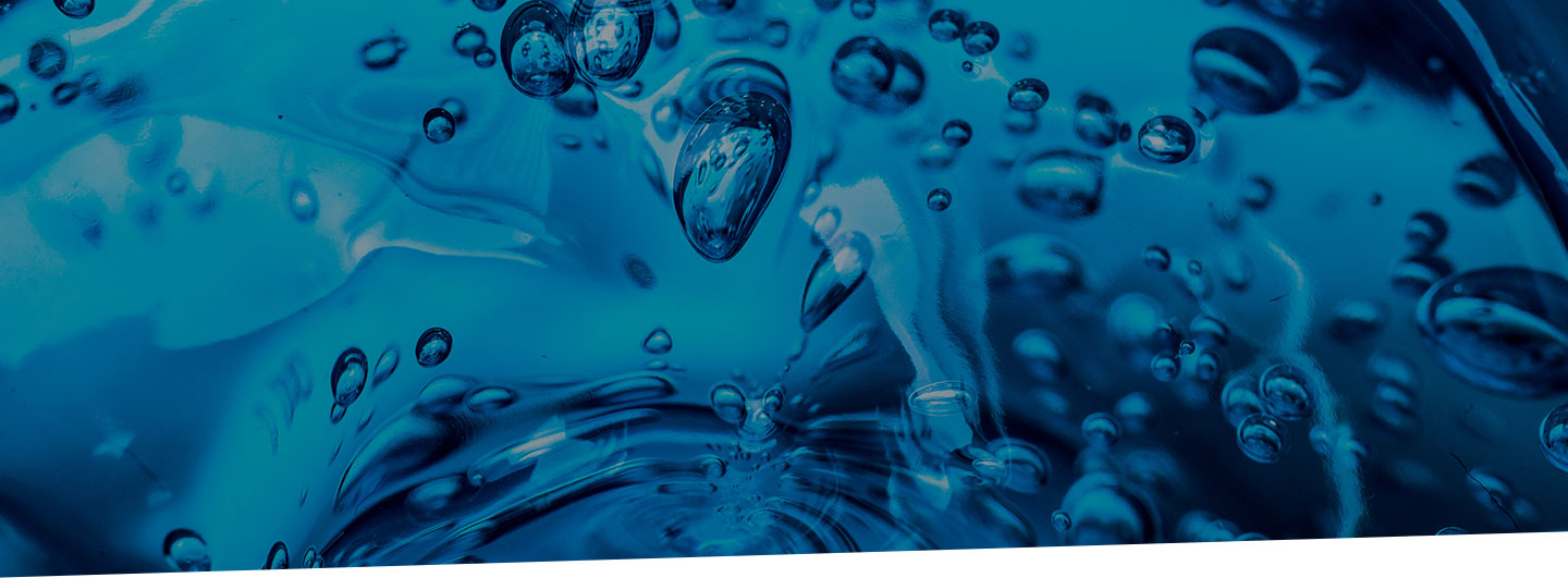 Close-up image of blue water and bubbles.